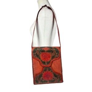 hand-tooled genuine leather messenger bag